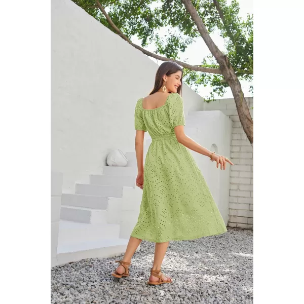 imageGRACE KARIN Womens Eyelet Dresses Summer Square Neck Short Puff Sleeve Casual A Line Boho Midi DressGreen
