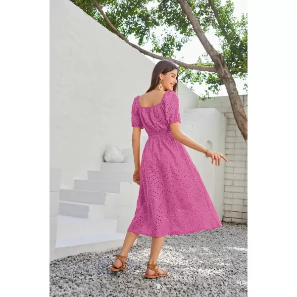 imageGRACE KARIN Womens Eyelet Dresses Summer Square Neck Short Puff Sleeve Casual A Line Boho Midi DressPink