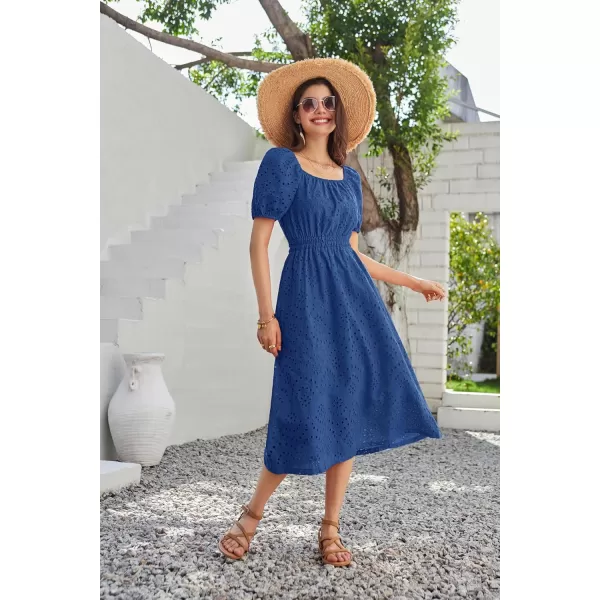 imageGRACE KARIN Womens Eyelet Dresses Summer Square Neck Short Puff Sleeve Casual A Line Boho Midi DressRoyal Blue