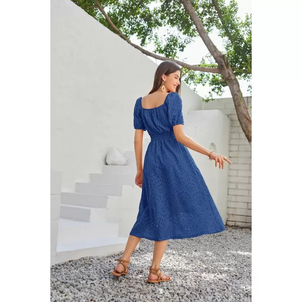 imageGRACE KARIN Womens Eyelet Dresses Summer Square Neck Short Puff Sleeve Casual A Line Boho Midi DressRoyal Blue