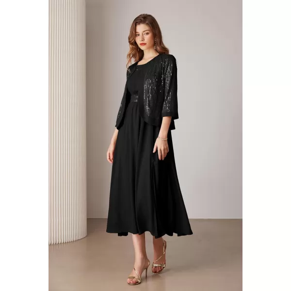 imageGRACE KARIN Womens Formal Dresses Mother of The Bride Dresses for Wedding Party Cocktail Dress Two Piece Dress Sequin DressBlack
