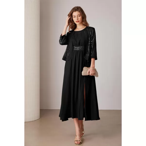 imageGRACE KARIN Womens Formal Dresses Mother of The Bride Dresses for Wedding Party Cocktail Dress Two Piece Dress Sequin DressBlack