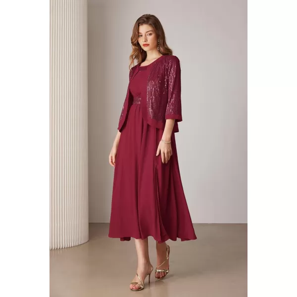 imageGRACE KARIN Womens Formal Dresses Mother of The Bride Dresses for Wedding Party Cocktail Dress Two Piece Dress Sequin DressBurgundy