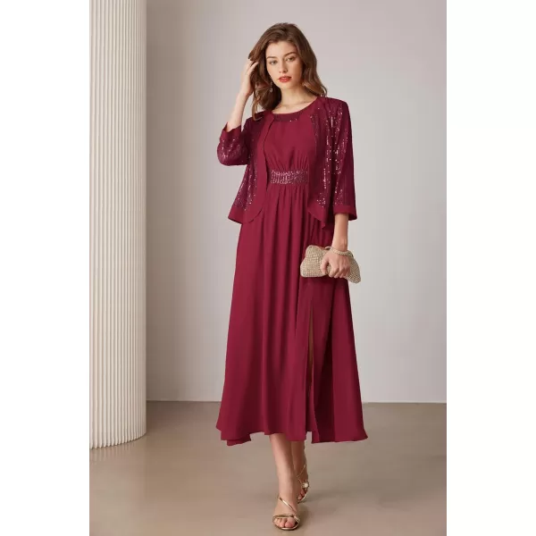 imageGRACE KARIN Womens Formal Dresses Mother of The Bride Dresses for Wedding Party Cocktail Dress Two Piece Dress Sequin DressBurgundy