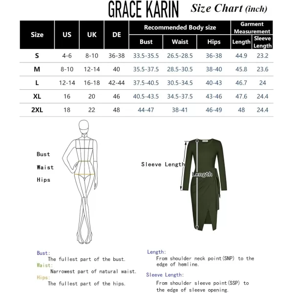 imageGRACE KARIN Womens Long Sleeve Dress 2024 Fall Casual Tie Waist Crew Neck Wrap Split Dresses Work Bodycon Midi DressArmy Green