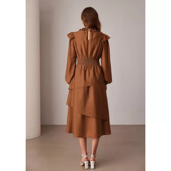 imageGRACE KARIN Womens Long Sleeve Fall Dresses 2024 Casual Ruffle Mock Neck Midi Wedding Guest Cocktail Flowy DressOrange