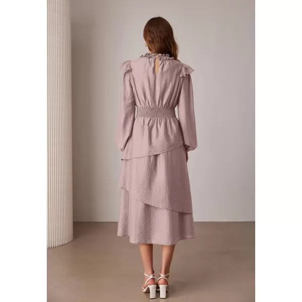 imageGRACE KARIN Womens Long Sleeve Fall Dresses 2024 Casual Ruffle Mock Neck Midi Wedding Guest Cocktail Flowy DressPink