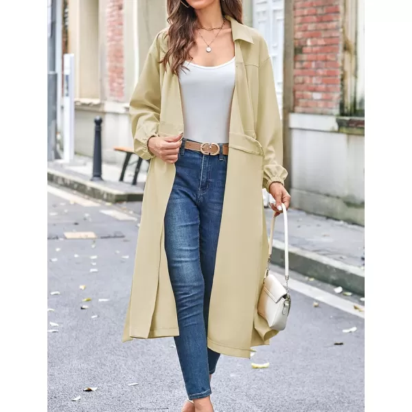 imageGRACE KARIN Womens Long Sleeve Wrap Dress Lapel V Neck Shirt Dress Casual A Line Midi Dress with Pockets BeltApricot