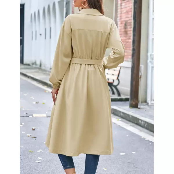 imageGRACE KARIN Womens Long Sleeve Wrap Dress Lapel V Neck Shirt Dress Casual A Line Midi Dress with Pockets BeltApricot