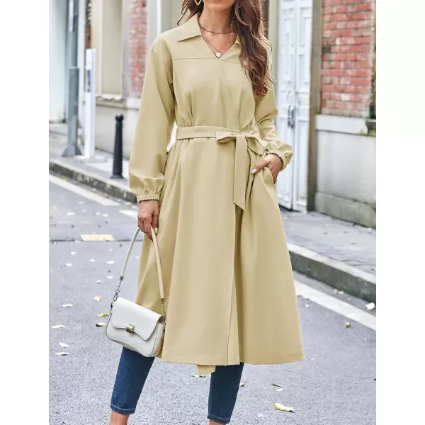 imageGRACE KARIN Womens Long Sleeve Wrap Dress Lapel V Neck Shirt Dress Casual A Line Midi Dress with Pockets BeltApricot