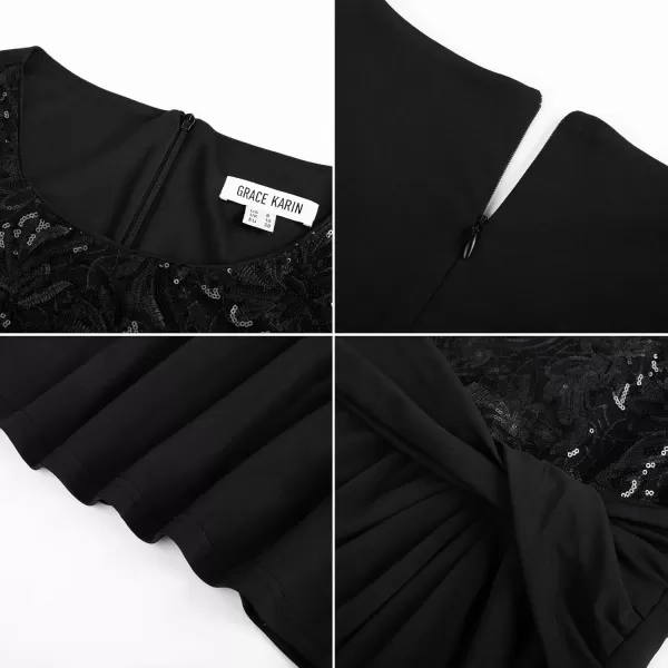 imageGRACE KARIN Womens Sequin Dress Two Piece Mother of The Bride Dresses with Jacket Lace Formal Wedding Guest DressBlack