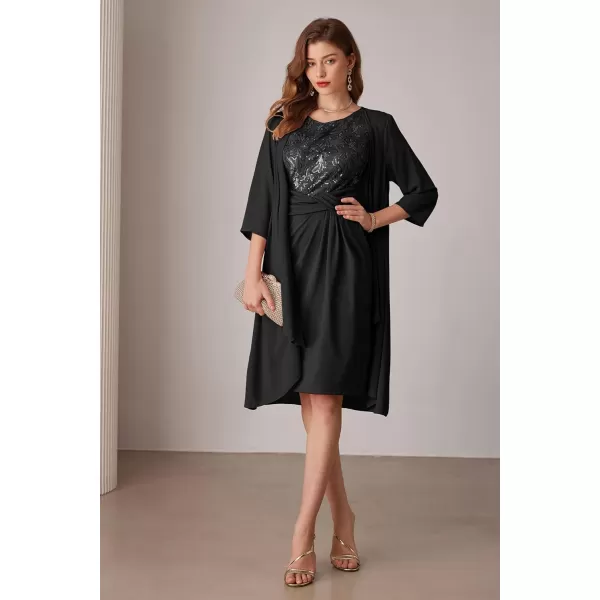 imageGRACE KARIN Womens Sequin Dress Two Piece Mother of The Bride Dresses with Jacket Lace Formal Wedding Guest DressBlack