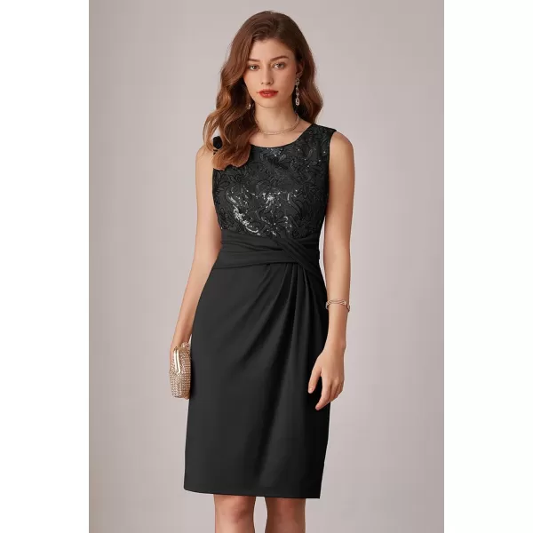 imageGRACE KARIN Womens Sequin Dress Two Piece Mother of The Bride Dresses with Jacket Lace Formal Wedding Guest DressBlack