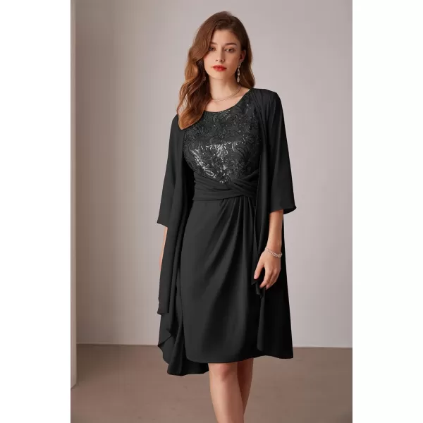 imageGRACE KARIN Womens Sequin Dress Two Piece Mother of The Bride Dresses with Jacket Lace Formal Wedding Guest DressBlack