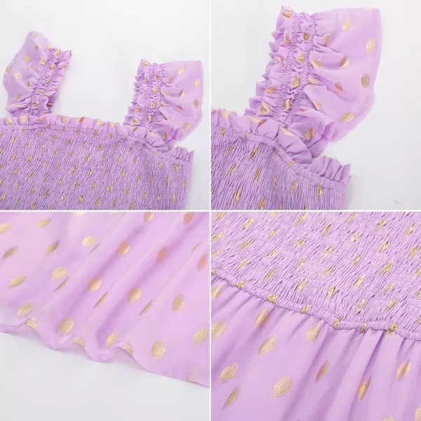 imageGRACE KARIN Womens Smocked Flowy Summer Dresses A Line Square Neck Flutter Sleeve Ruffle Tiered Polka Dot Cocktail DressLilac