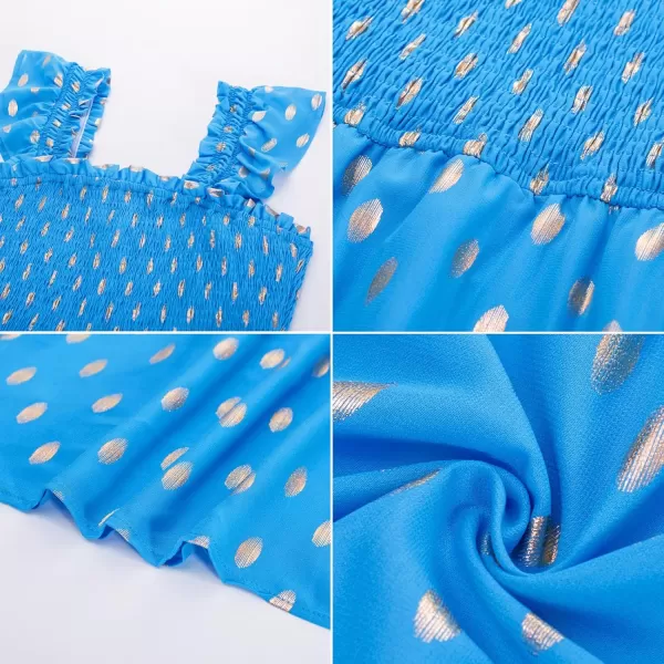 imageGRACE KARIN Womens Smocked Flowy Summer Dresses A Line Square Neck Flutter Sleeve Ruffle Tiered Polka Dot Cocktail DressSky Blue
