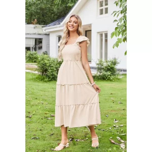 imageGRACE KARIN Womens Smocked Flowy Summer Dresses A Line Square Neck Flutter Sleeve Ruffle Tiered Polka Dot Cocktail DressSolidapricot