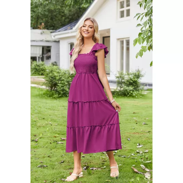 imageGRACE KARIN Womens Smocked Flowy Summer Dresses A Line Square Neck Flutter Sleeve Ruffle Tiered Polka Dot Cocktail DressSolidrose Purple