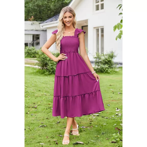 imageGRACE KARIN Womens Smocked Flowy Summer Dresses A Line Square Neck Flutter Sleeve Ruffle Tiered Polka Dot Cocktail DressSolidrose Purple