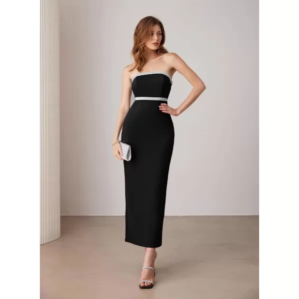 imageGRACE KARIN Womens Strapless Tube Dress Backless Bodycon Elegant Wedding Cocktail Party Maxi Long Dresses with Back SlitBlack