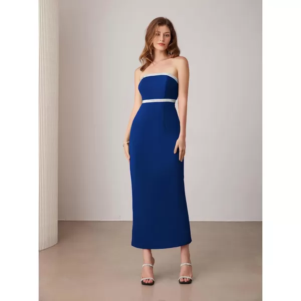 imageGRACE KARIN Womens Strapless Tube Dress Backless Bodycon Elegant Wedding Cocktail Party Maxi Long Dresses with Back SlitNavy Blue