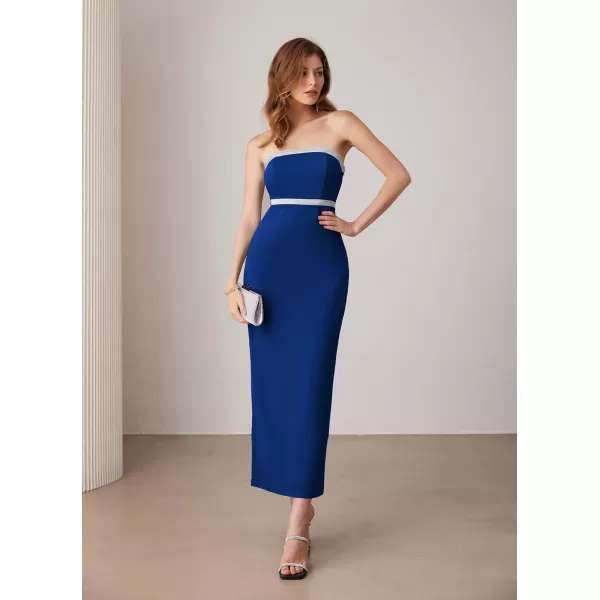 imageGRACE KARIN Womens Strapless Tube Dress Backless Bodycon Elegant Wedding Cocktail Party Maxi Long Dresses with Back SlitNavy Blue