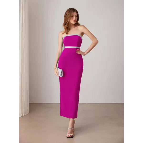 imageGRACE KARIN Womens Strapless Tube Dress Backless Bodycon Elegant Wedding Cocktail Party Maxi Long Dresses with Back SlitRose Purple