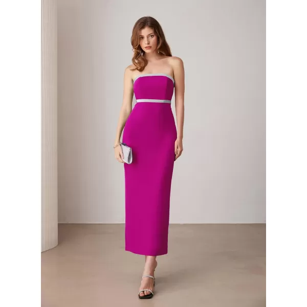 imageGRACE KARIN Womens Strapless Tube Dress Backless Bodycon Elegant Wedding Cocktail Party Maxi Long Dresses with Back SlitRose Purple