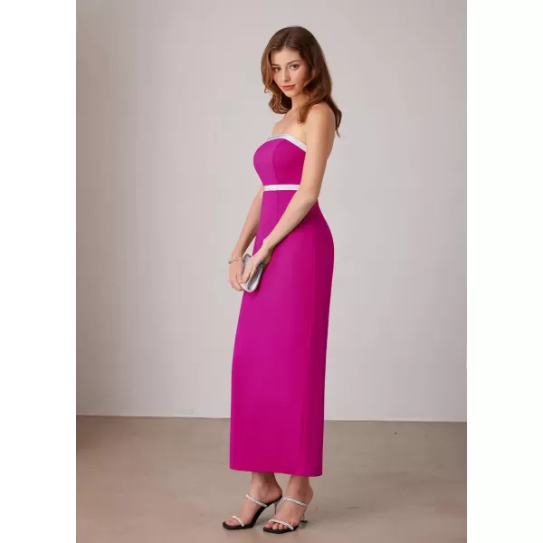 imageGRACE KARIN Womens Strapless Tube Dress Backless Bodycon Elegant Wedding Cocktail Party Maxi Long Dresses with Back SlitRose Purple