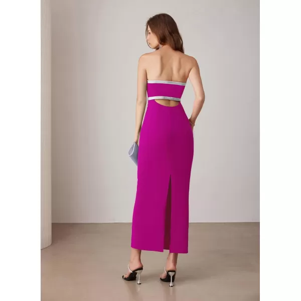 imageGRACE KARIN Womens Strapless Tube Dress Backless Bodycon Elegant Wedding Cocktail Party Maxi Long Dresses with Back SlitRose Purple