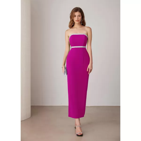 imageGRACE KARIN Womens Strapless Tube Dress Backless Bodycon Elegant Wedding Cocktail Party Maxi Long Dresses with Back SlitRose Purple