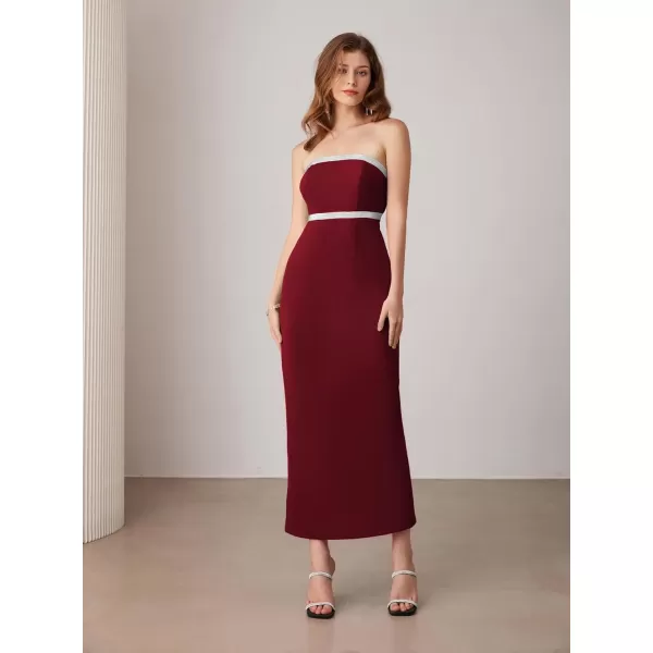 imageGRACE KARIN Womens Strapless Tube Dress Backless Bodycon Elegant Wedding Cocktail Party Maxi Long Dresses with Back SlitWine Red