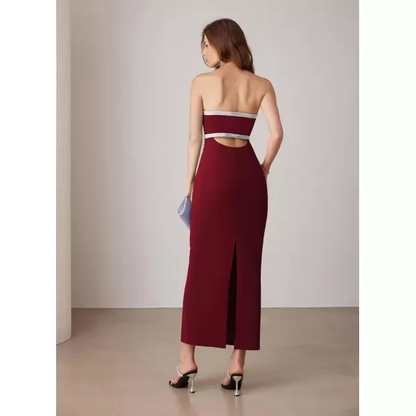 imageGRACE KARIN Womens Strapless Tube Dress Backless Bodycon Elegant Wedding Cocktail Party Maxi Long Dresses with Back SlitWine Red