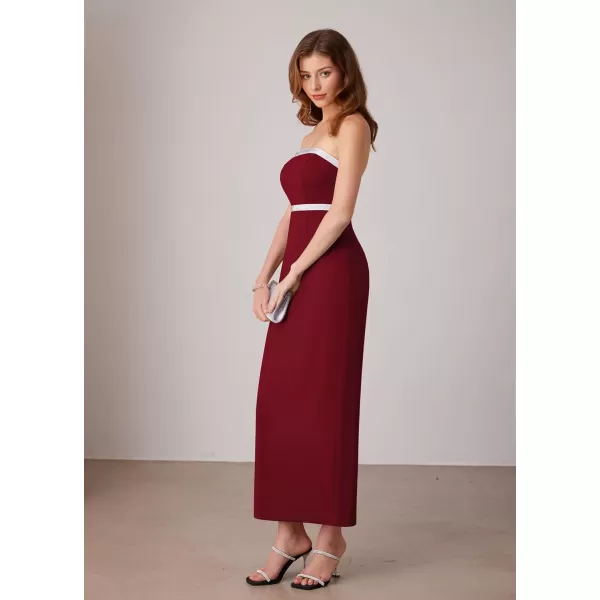 imageGRACE KARIN Womens Strapless Tube Dress Backless Bodycon Elegant Wedding Cocktail Party Maxi Long Dresses with Back SlitWine Red