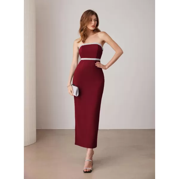 imageGRACE KARIN Womens Strapless Tube Dress Backless Bodycon Elegant Wedding Cocktail Party Maxi Long Dresses with Back SlitWine Red