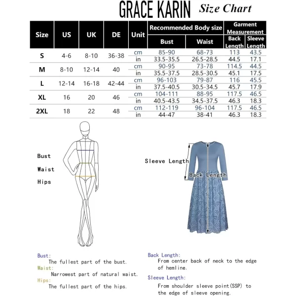 imageGRACE KARIN Womens Summer 34 Sleeve Dress with Pockets A Line Midi Eyelet Dress Empire Waist Casual Fall Flowy DressGreen