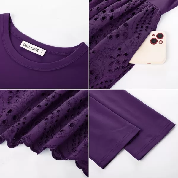 imageGRACE KARIN Womens Summer 34 Sleeve Dress with Pockets A Line Midi Eyelet Dress Empire Waist Casual Fall Flowy DressPurple