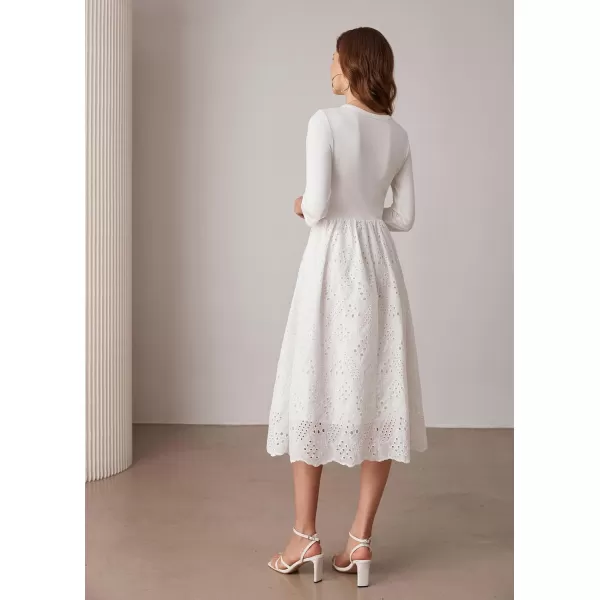 imageGRACE KARIN Womens Summer 34 Sleeve Dress with Pockets A Line Midi Eyelet Dress Empire Waist Casual Fall Flowy DressWhite