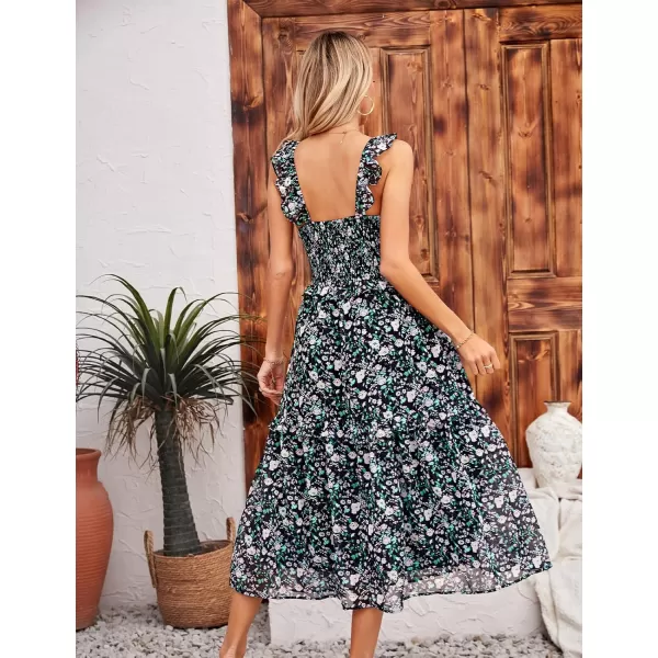 imageGRACE KARIN Womens Summer Boho Floral Tiered Dress Strap A Line Swing Flowy Midi Dress Ruffle Beach Wedding Guest DressFloral Black