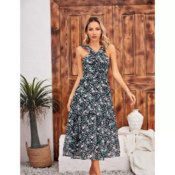 imageGRACE KARIN Womens Summer Boho Floral Tiered Dress Strap A Line Swing Flowy Midi Dress Ruffle Beach Wedding Guest DressFloral Black