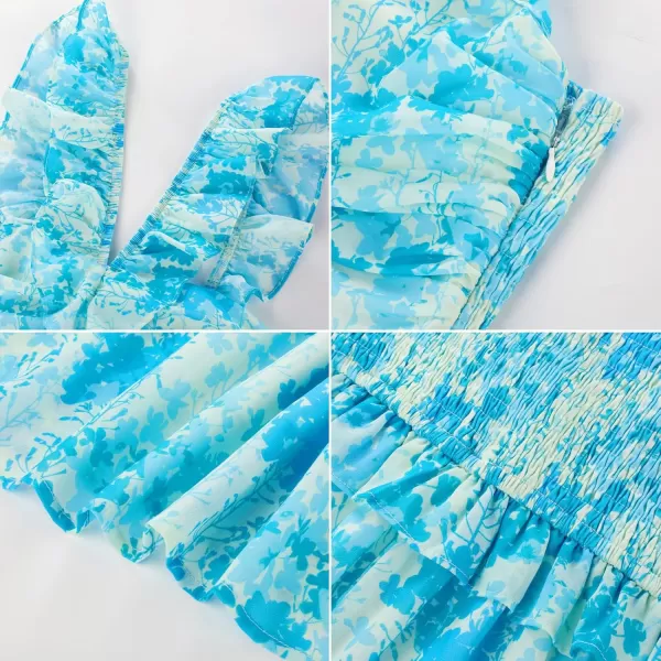 imageGRACE KARIN Womens Summer Boho Floral Tiered Dress Strap A Line Swing Flowy Midi Dress Ruffle Beach Wedding Guest DressFloral Blue