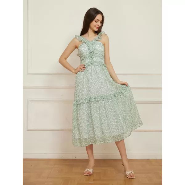 imageGRACE KARIN Womens Summer Boho Floral Tiered Dress Strap A Line Swing Flowy Midi Dress Ruffle Beach Wedding Guest DressFloral Green