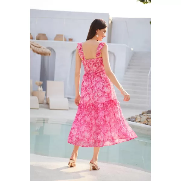 imageGRACE KARIN Womens Summer Boho Floral Tiered Dress Strap A Line Swing Flowy Midi Dress Ruffle Beach Wedding Guest DressFloral Pink