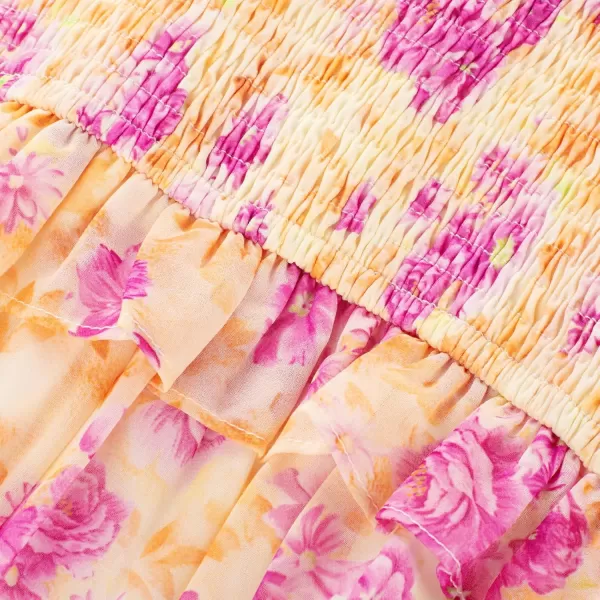 imageGRACE KARIN Womens Summer Boho Floral Tiered Dress Strap A Line Swing Flowy Midi Dress Ruffle Beach Wedding Guest DressPrint Yellow Purple Flower