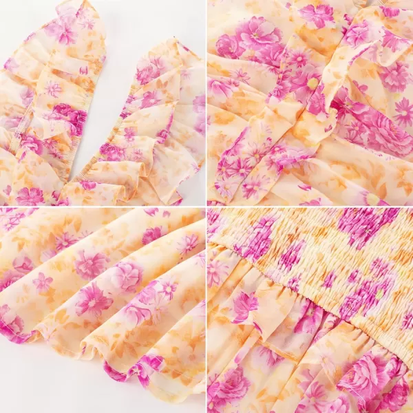 imageGRACE KARIN Womens Summer Boho Floral Tiered Dress Strap A Line Swing Flowy Midi Dress Ruffle Beach Wedding Guest DressPrint Yellow Purple Flower