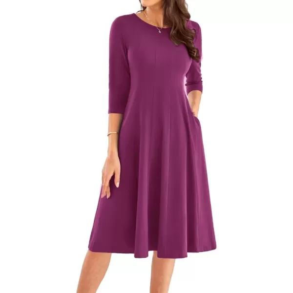 imageGRACE KARIN Womens 2024 Fall Trendy Crew Neck 34 Sleeve A Line Flowy Casual Midi Dress with PocketsMulberry