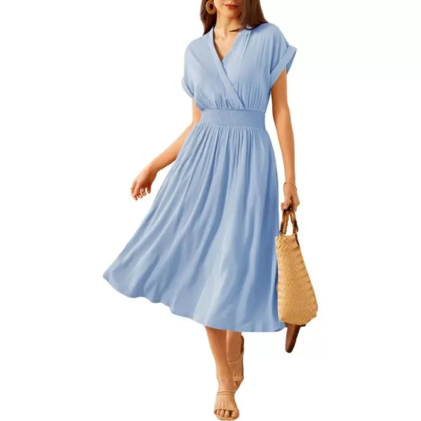 imageGRACE KARIN Womens Casual Dresses 2024 Summer V Neck A Line Midi Dress with PocketsLight Blue