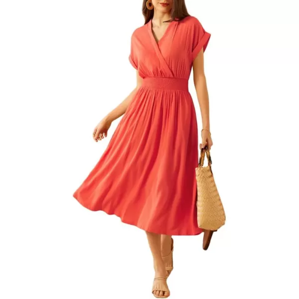 imageGRACE KARIN Womens Casual Dresses 2024 Summer V Neck A Line Midi Dress with PocketsOrange Red