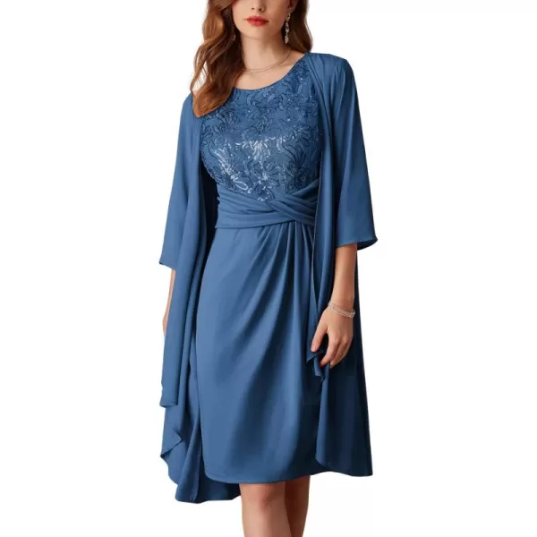 imageGRACE KARIN Womens Sequin Dress Two Piece Mother of The Bride Dresses with Jacket Lace Formal Wedding Guest DressBlue