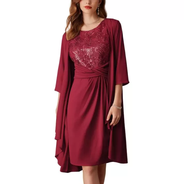 imageGRACE KARIN Womens Sequin Dress Two Piece Mother of The Bride Dresses with Jacket Lace Formal Wedding Guest DressWine Red